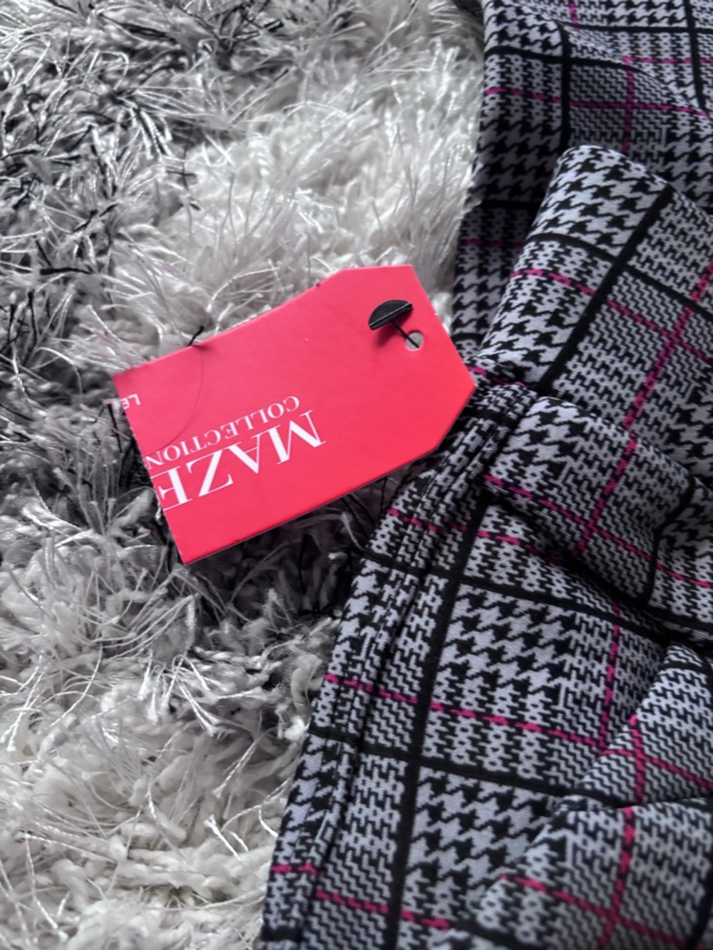 MAZE Gray Plaid Scuba Pants with Pink Windowpane - Picture 4 of 6